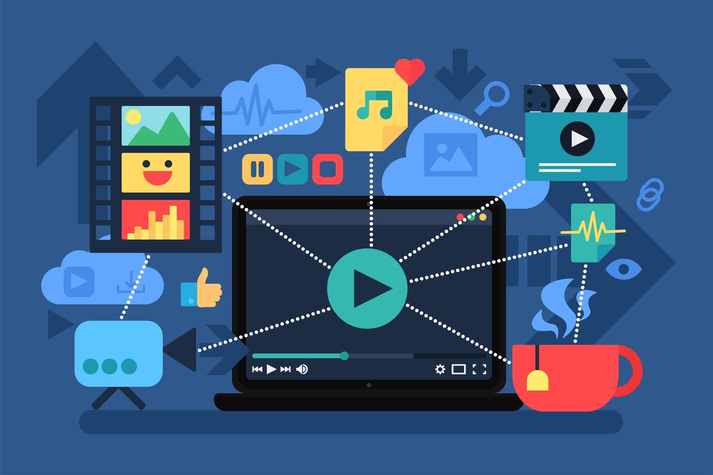 Home movie night, cinema rest illustration vector