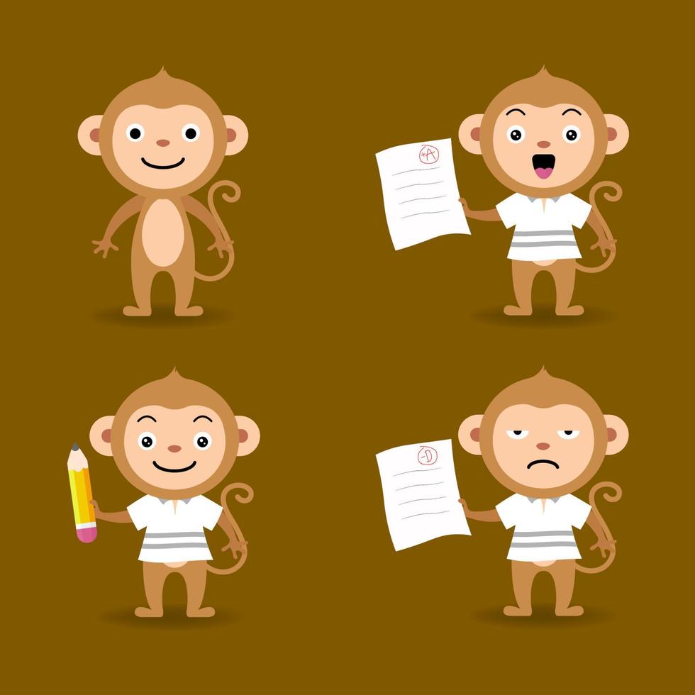 Back to school with cute monkey, Education theme, Pencil, Score, Paper, Vector illustration eps.10