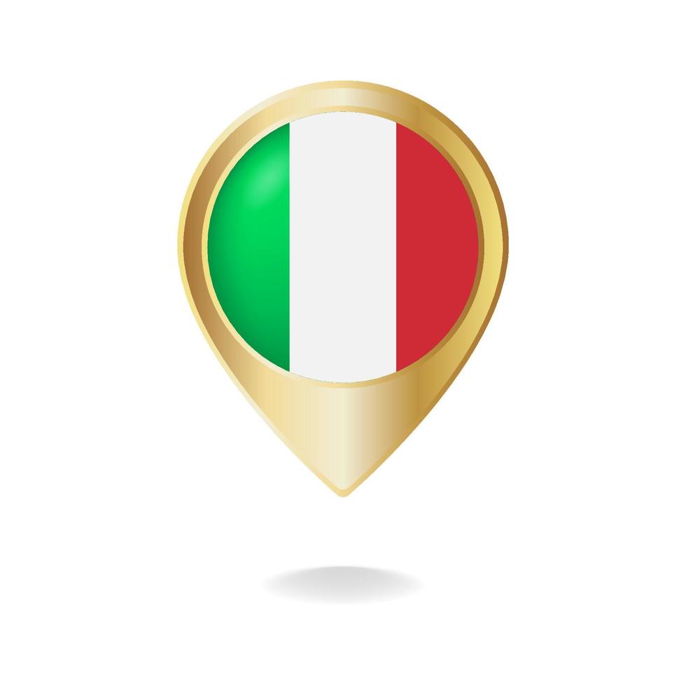bandera italiana en el mapa de puntero dorado, ilustración vectorial eps.10 vector