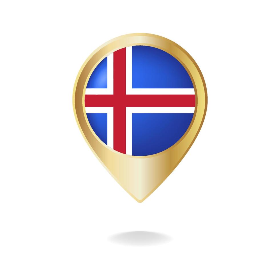 Bandera de islandia en el mapa de puntero dorado, ilustración vectorial eps.10 vector