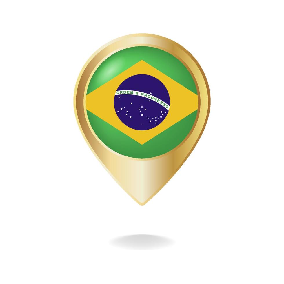 bandera de brasil en el mapa de puntero dorado, ilustración vectorial eps.10 vector