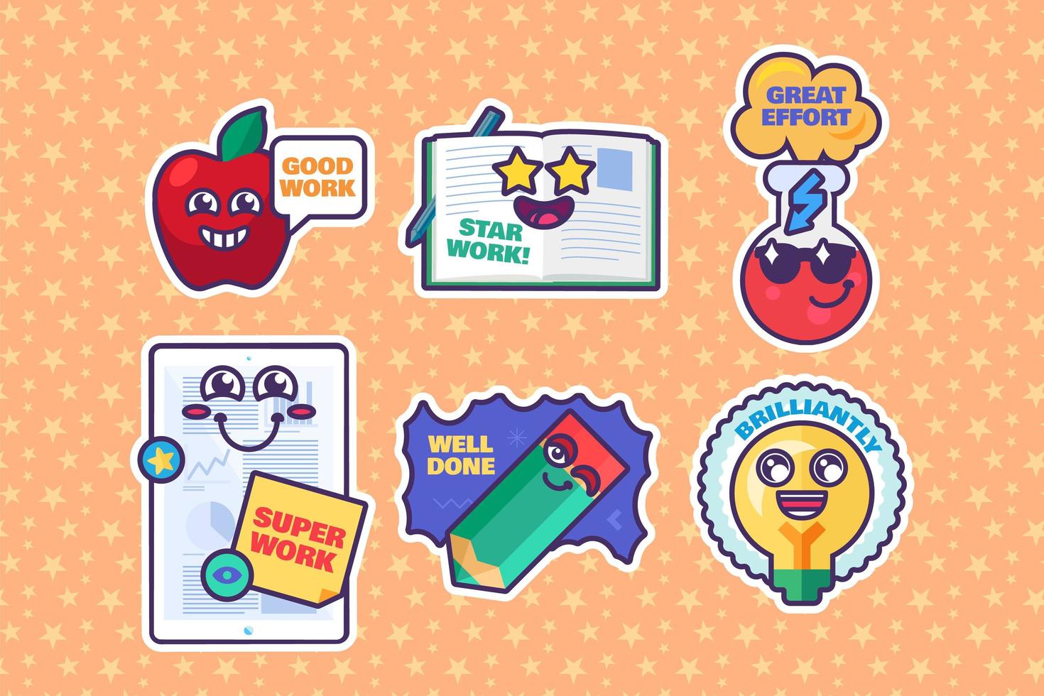 School awards set of cartoon stickers reward signs vector