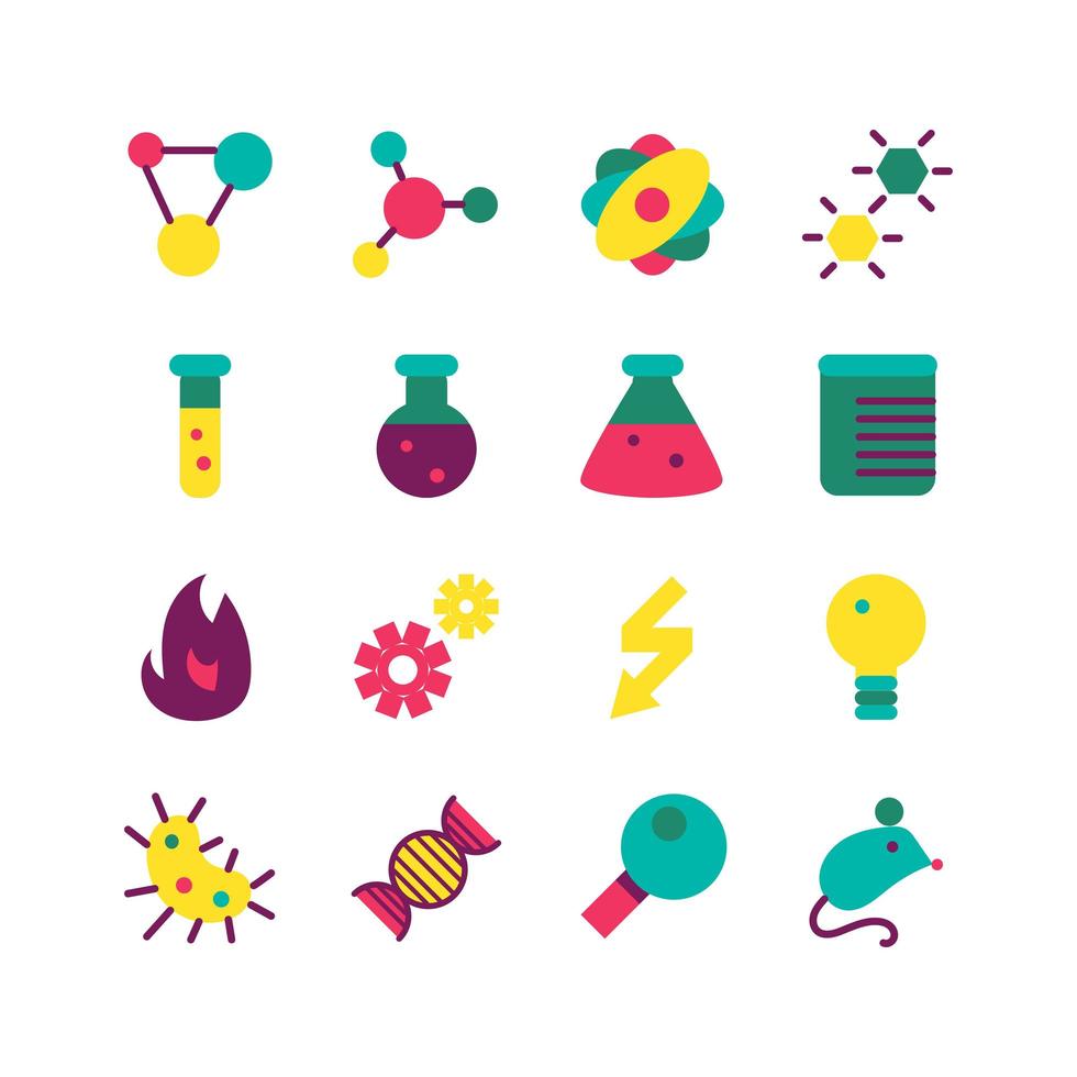 Science research flat icon set vector