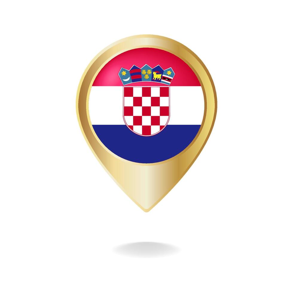 bandera de croacia en el mapa de puntero dorado, ilustración vectorial eps.10 vector