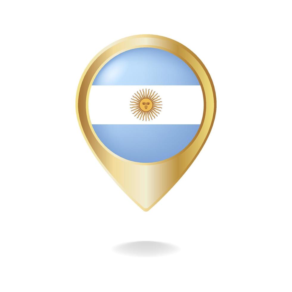 Argentina flag on gold pointer map, vector illustration eps.10