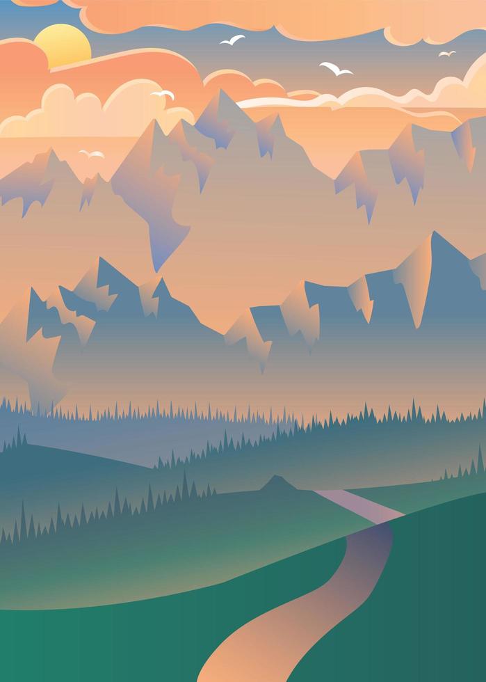 Sunset in forest vector illustration