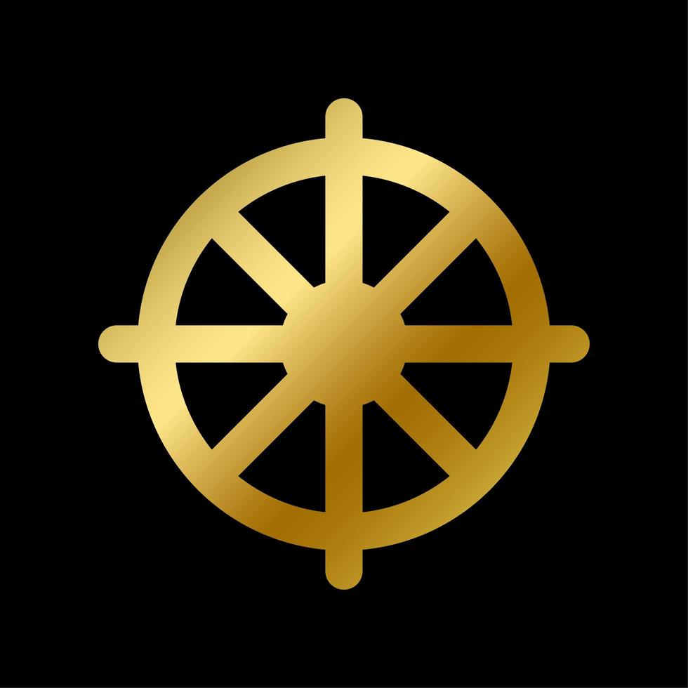 Dharma chakra symbol isolated buddhism golden sign vector