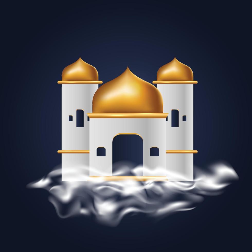 3d beautiful mosque with cloud vector