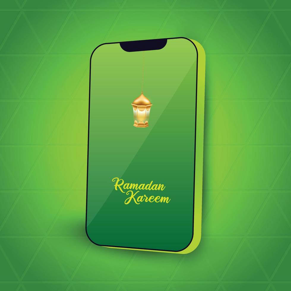 Modern smartphone screen mockup with ramadan karen calligraphy vector