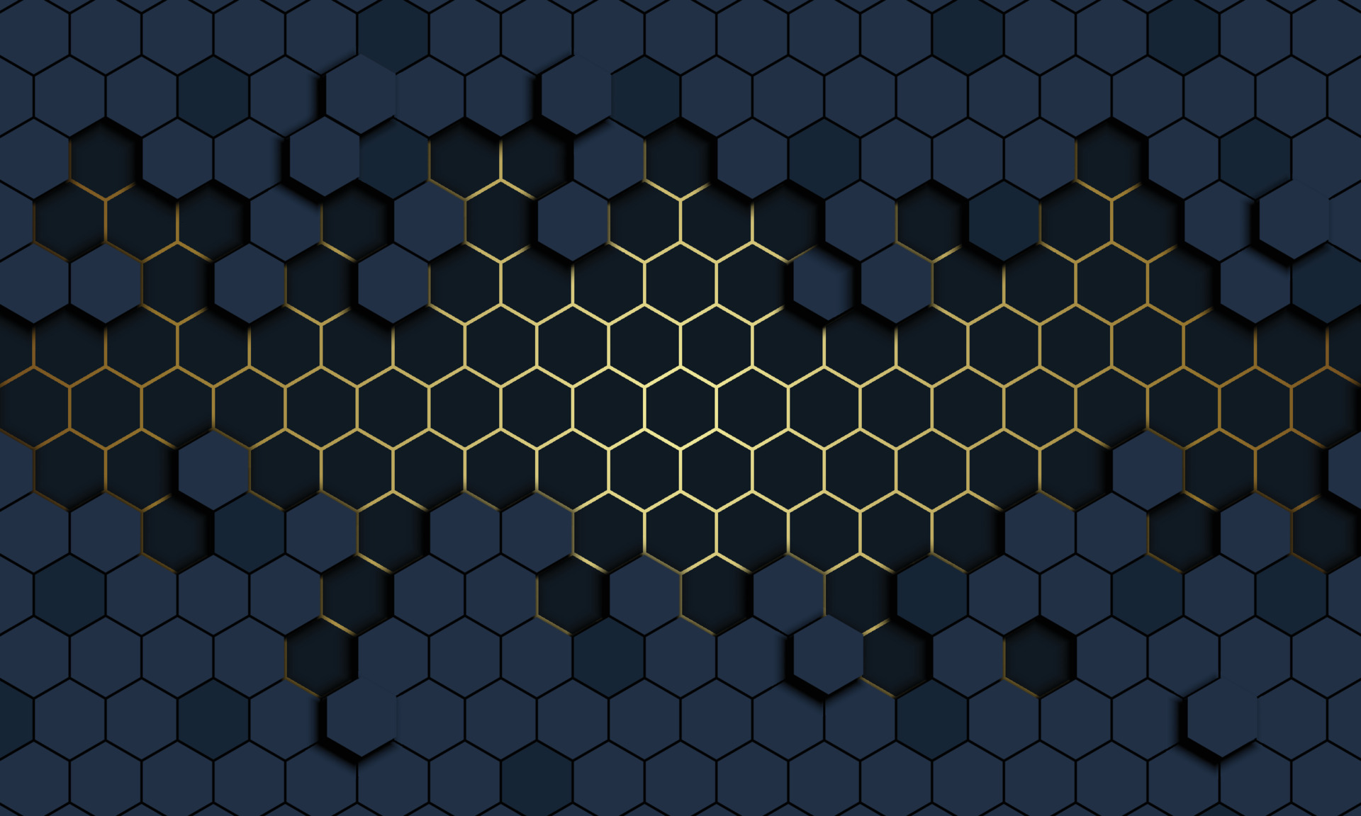 3d abstract honeycomb with golden lines and shadow. 6543740 Vector Art