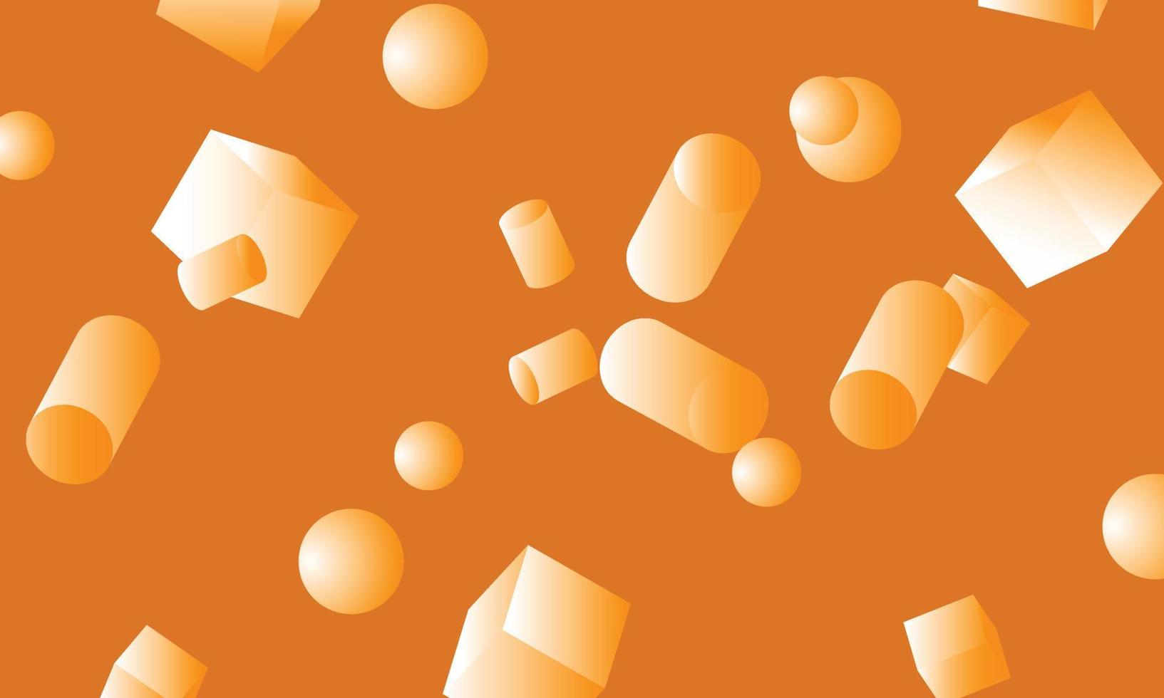 3D orange cubes, cylinders, spheres and rectangles with gradient. vector