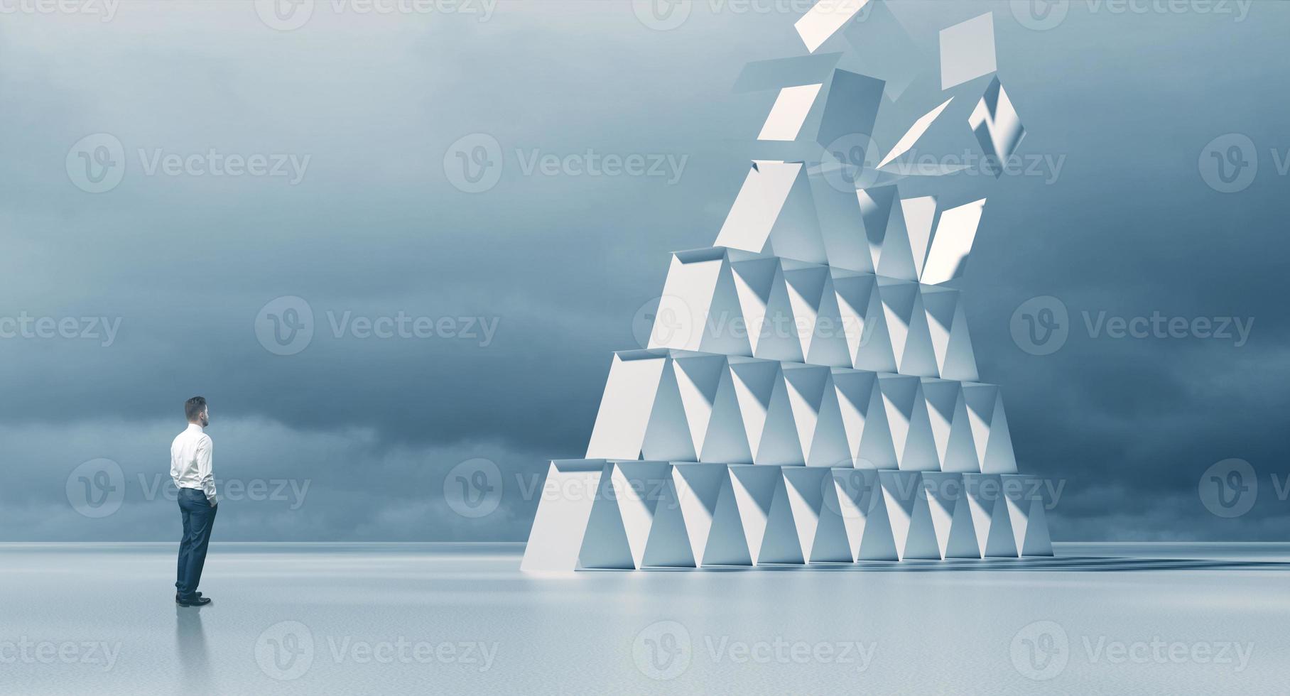 House of cards crisis concept. 3d illustration photo