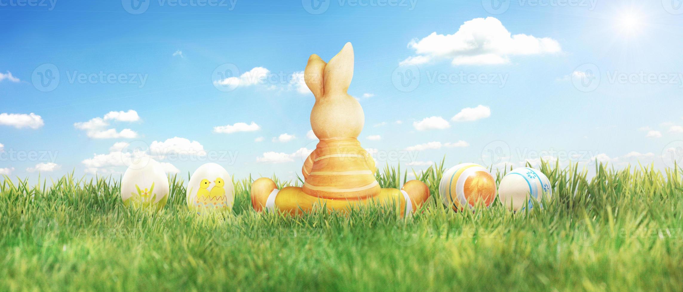 Beautiful Easter background with colorful Easter eggs photo