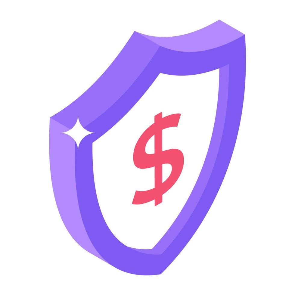 Secure dollar, currency protection inside security shield with padlock vector