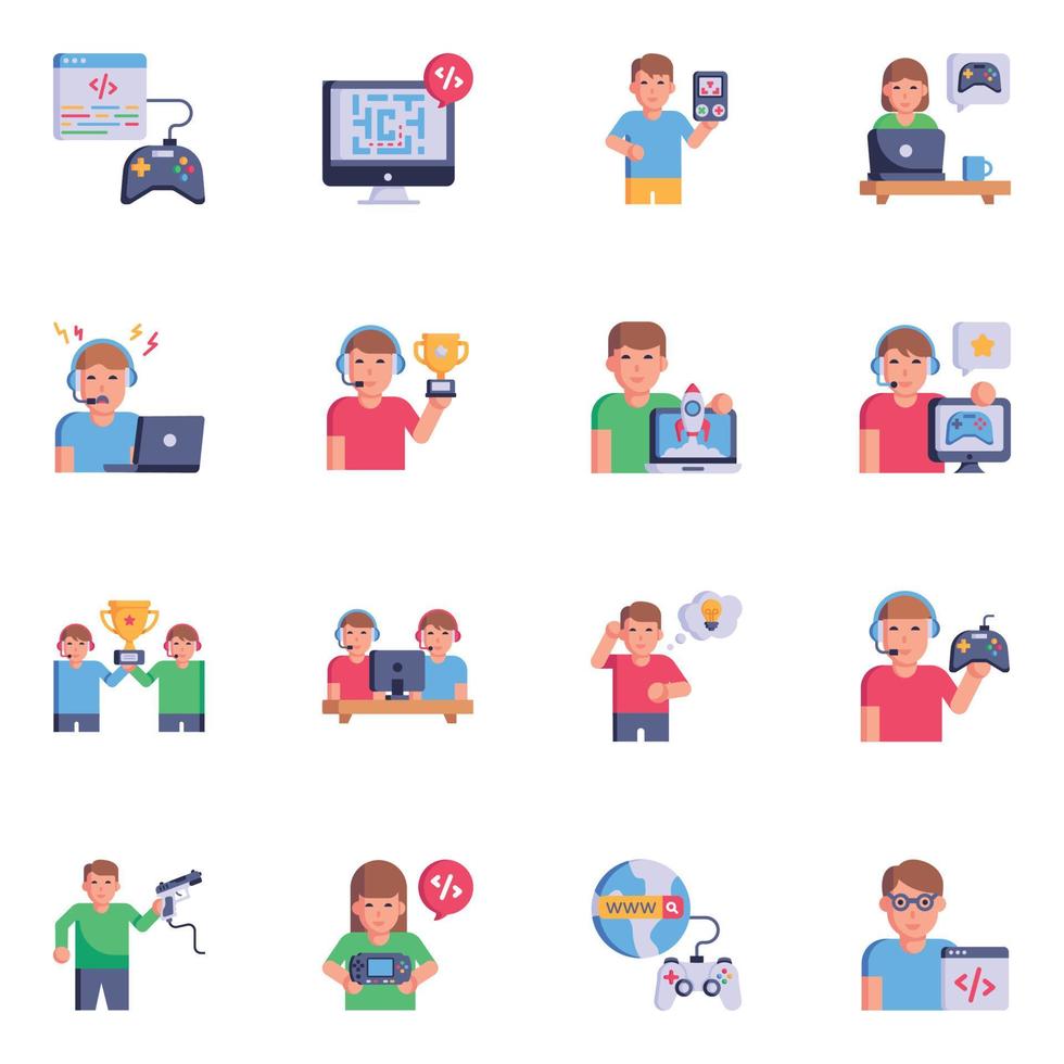 Collection of Video Gaming Flat Icons vector