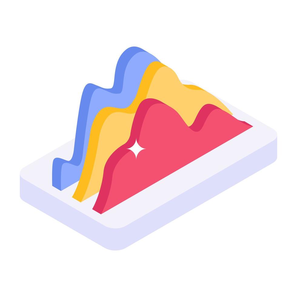 Mountain chart isometric vector, area chart, vector