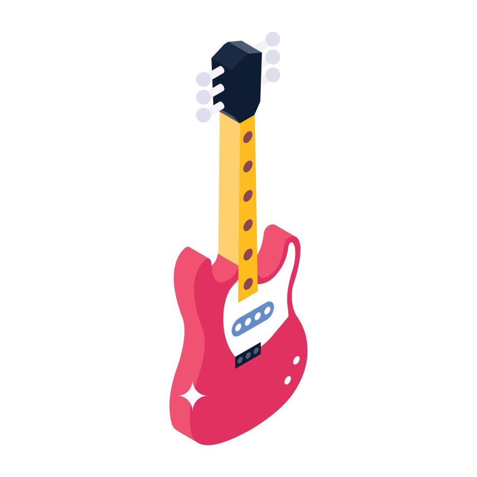 An electric guitar, musical instrument icon in isometric design vector