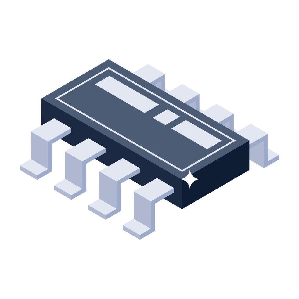 A single chip microcontroller icon, isometric style of integrated circuit vector