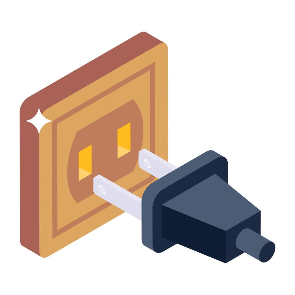 Power plug icon in isometric design, electric adapter editable vector