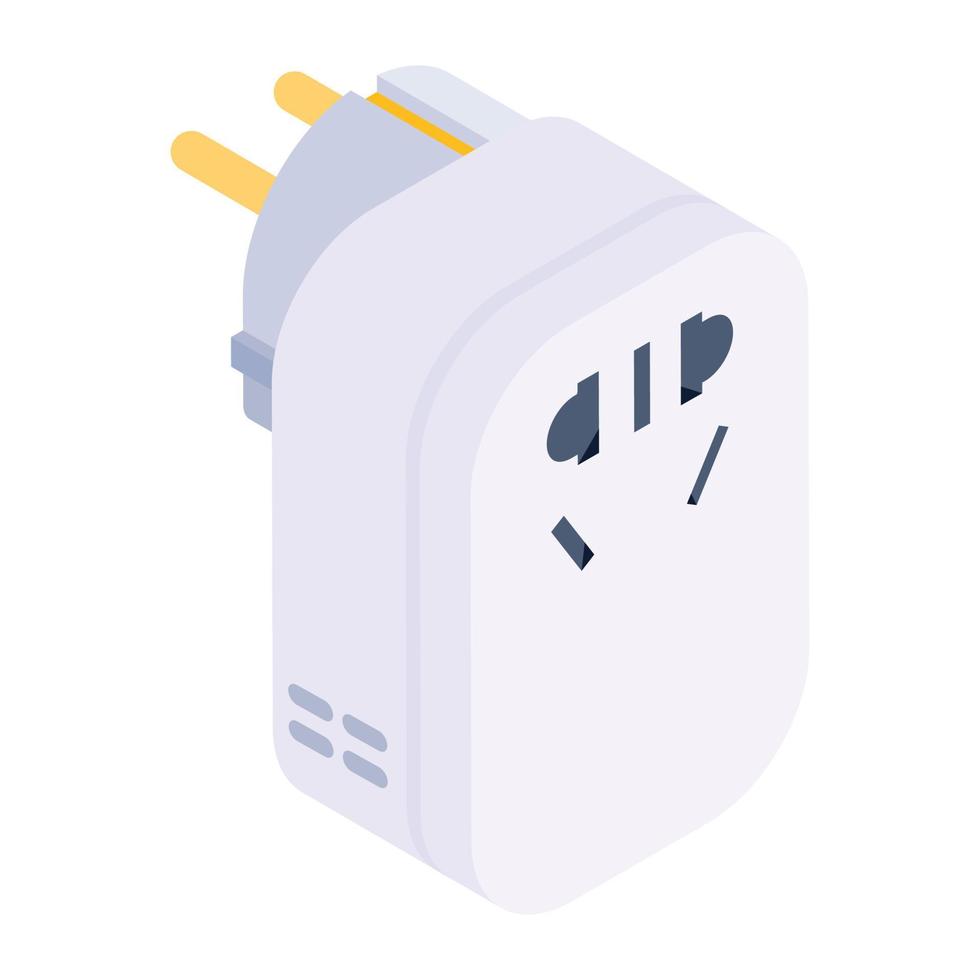 Power plug icon in isometric design, electric adapter editable vector