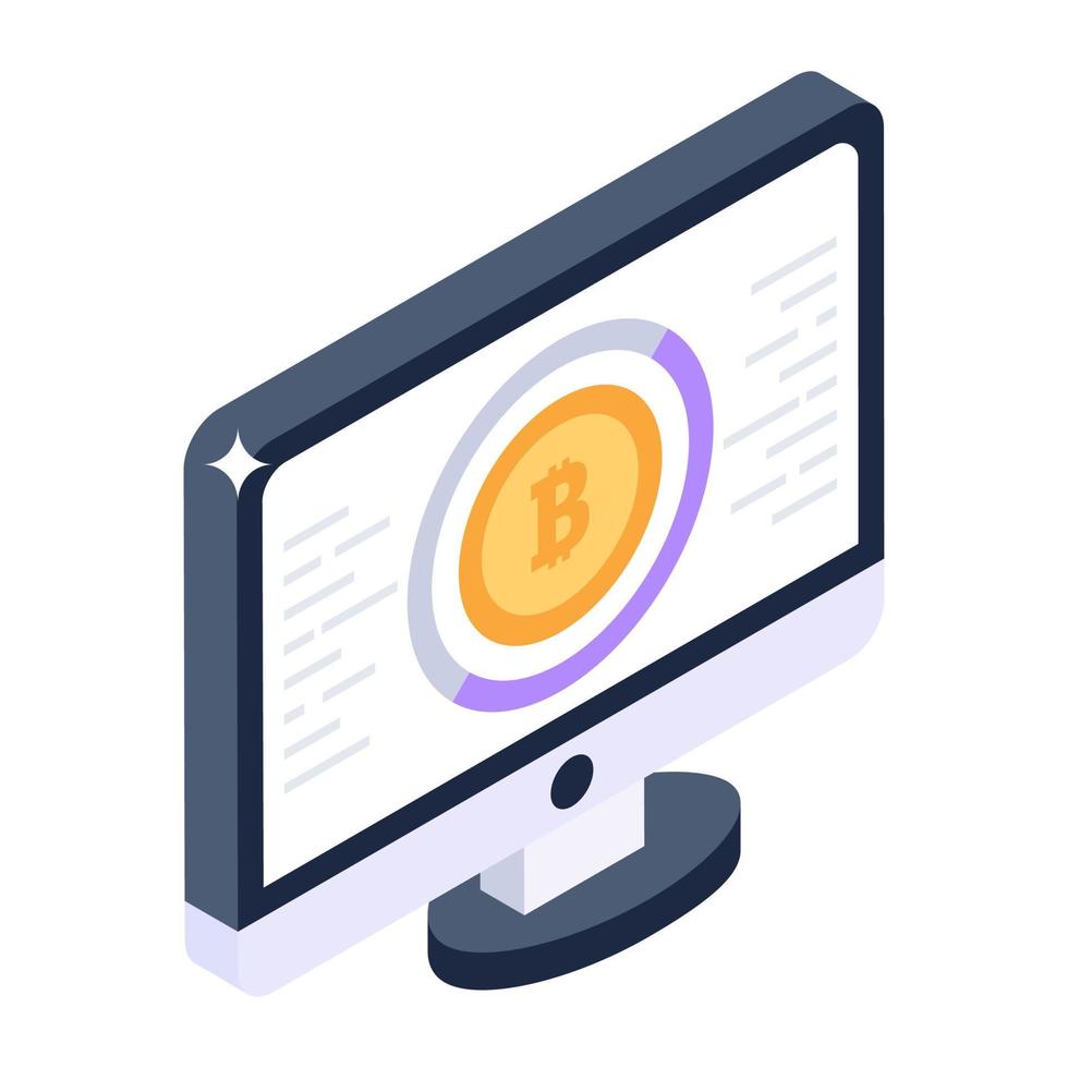 Online bitcoin in modern isometric style, crypto webpage vector