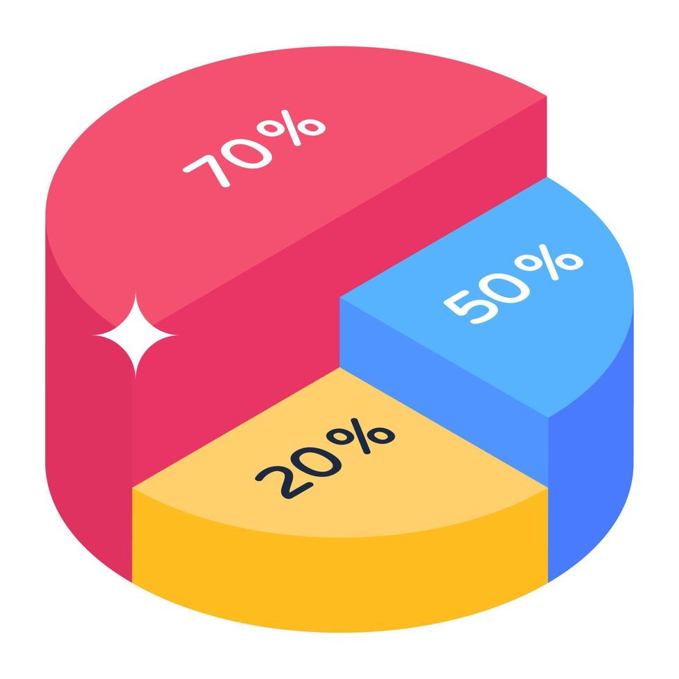 un gráfico circular múltiple o un icono isométrico de gráfico circular vector