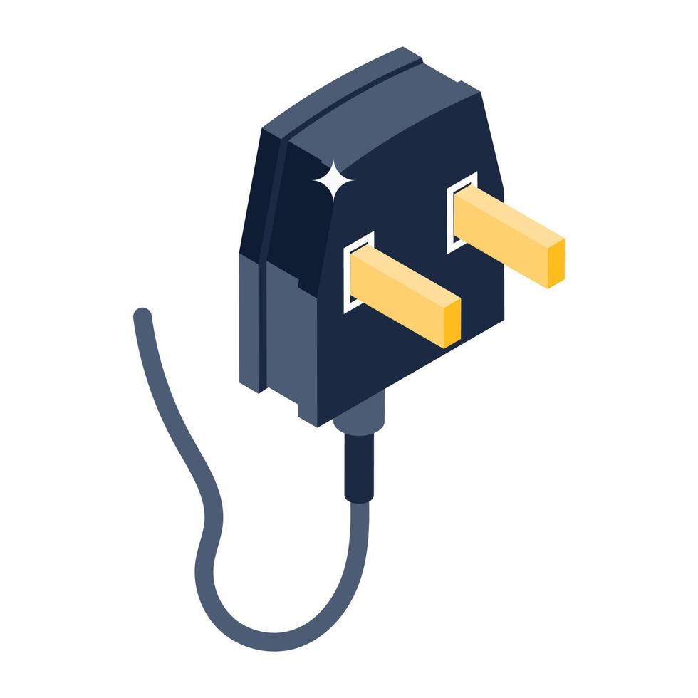 Power cord icon in isometric design, plug editable vector