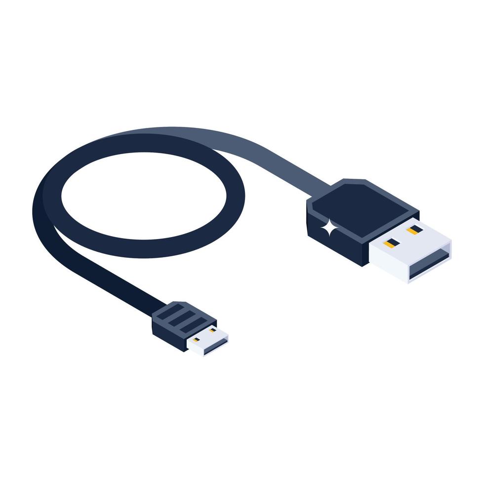 Isometric icon of data cable, modern style vector