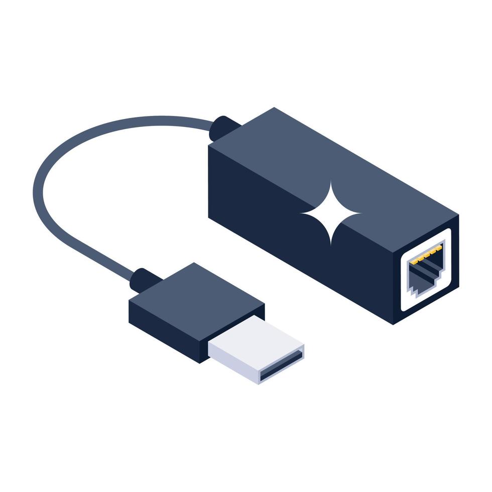 Isometric icon of data cable, modern style vector