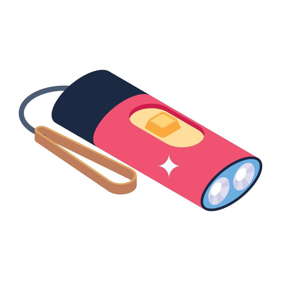 An icon of portable torchlight in trendy isometric style vector