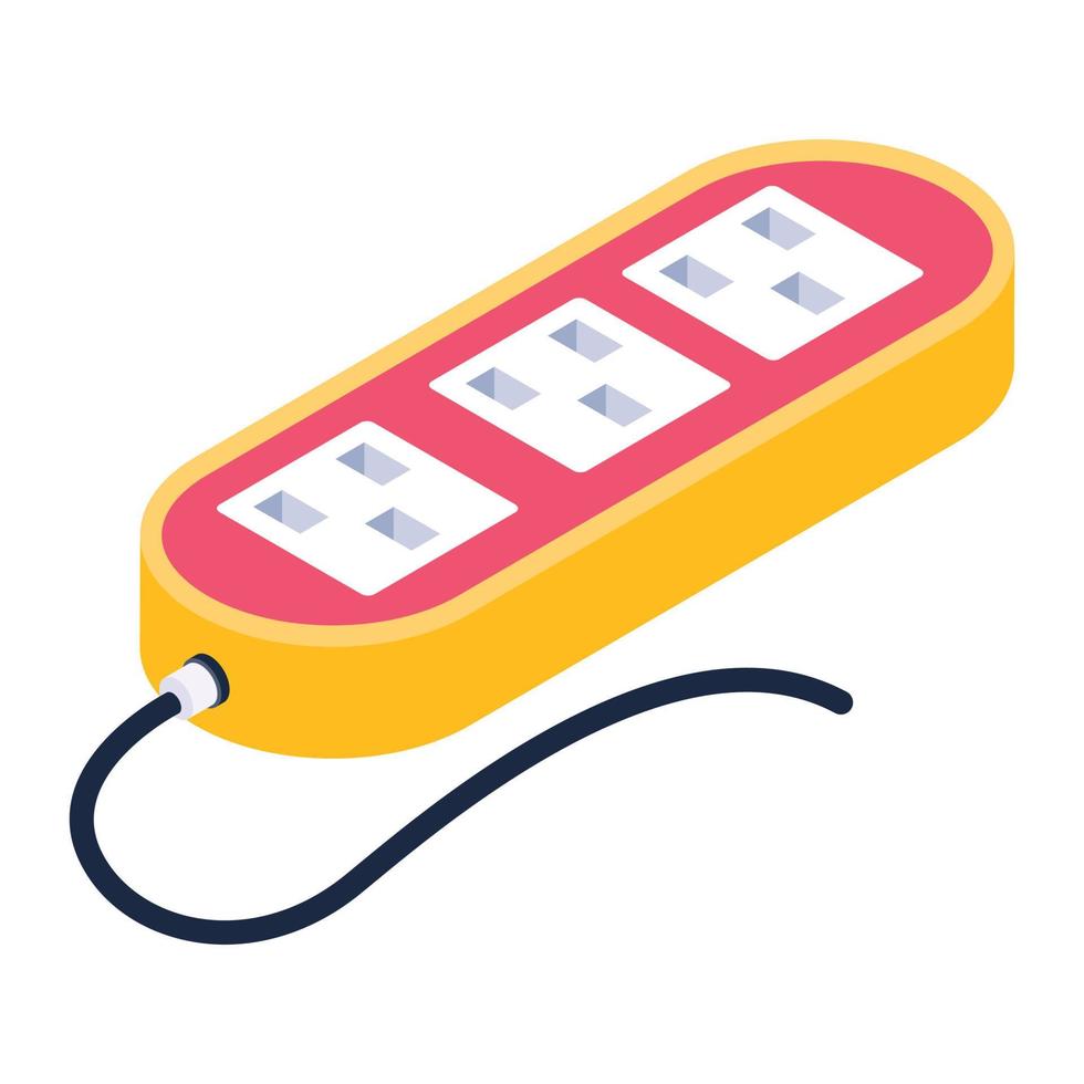 Power supply via extension lead isometric icon vector