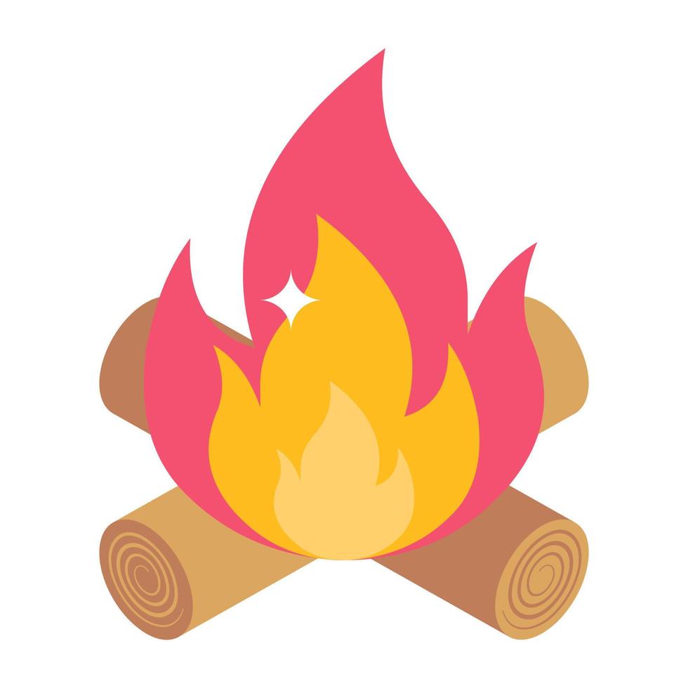 Campfire icon in isometric design. vector