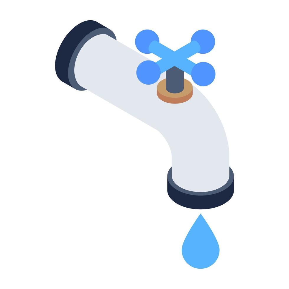 Water tap, isometric icon of faucet vector