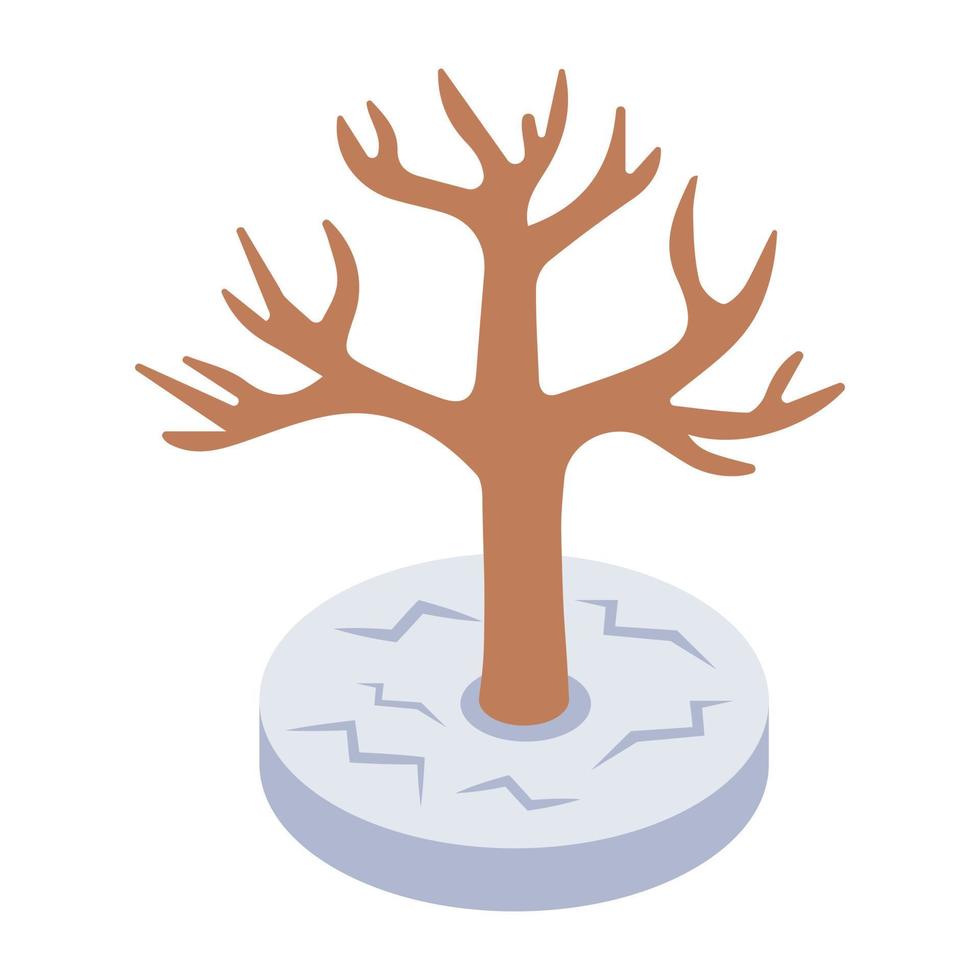 Leafless timber, isometric icon of dead tree vector