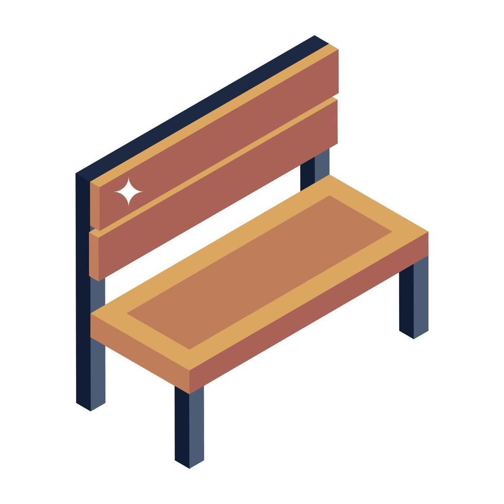 Trendy icon of garden bench, isometric vector