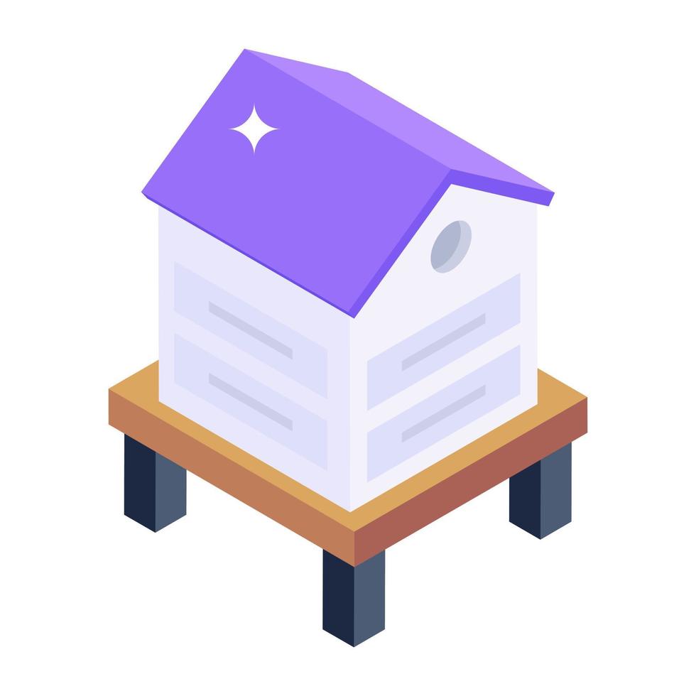 Colonial bees preserved honey in wooden beehive, isometric style vector