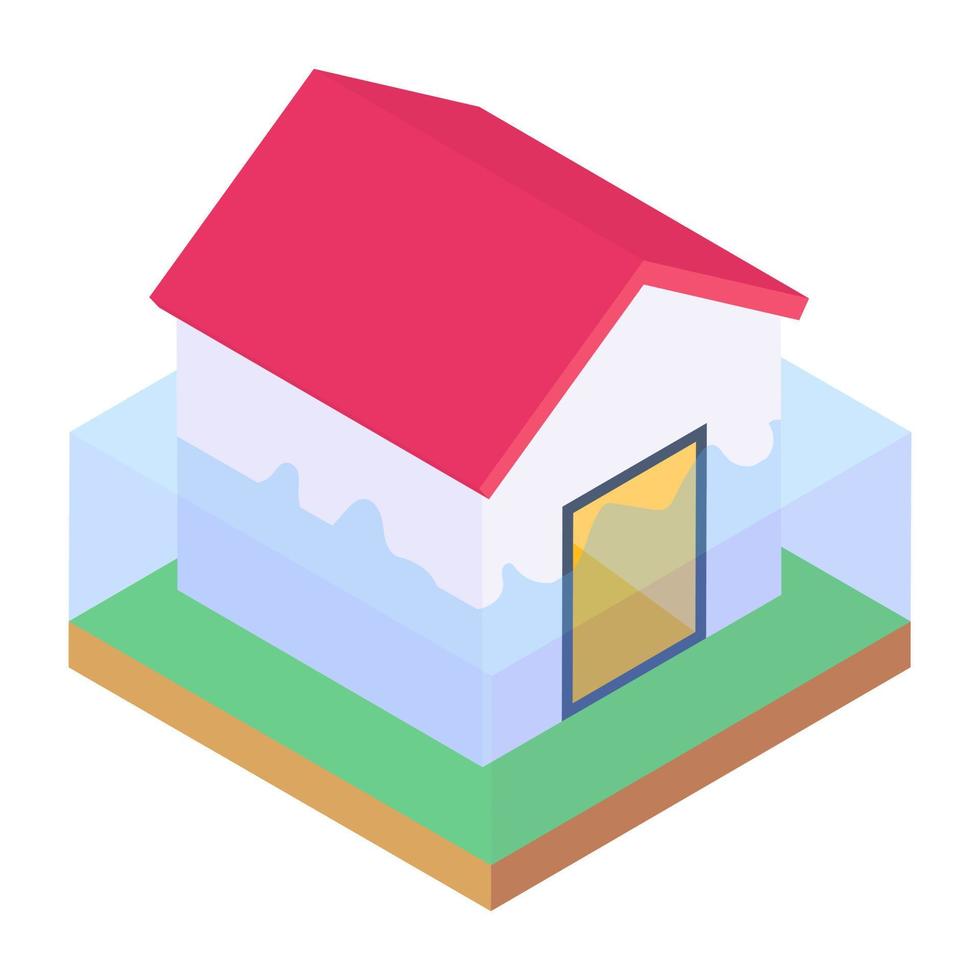 Natural disaster, isometric icon of flood, house floating in water vector
