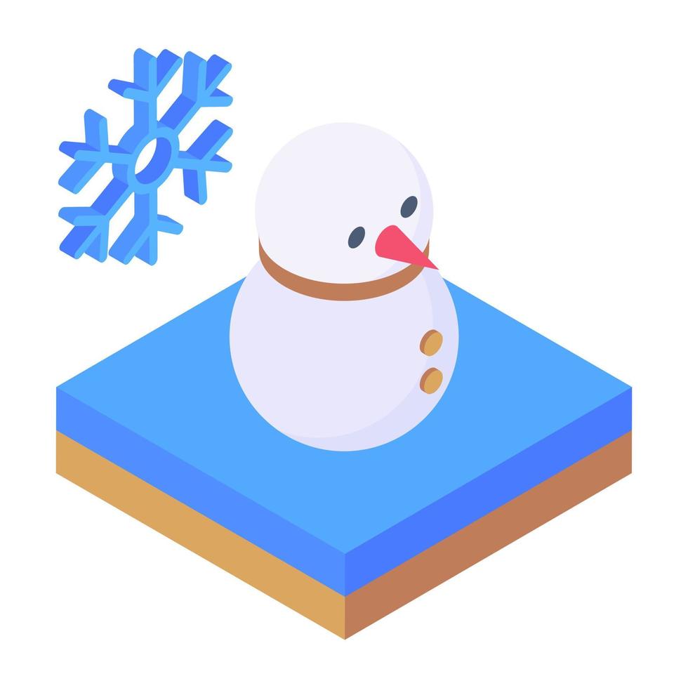 diseño isométrico del icono del personaje del muñeco de nieve vector