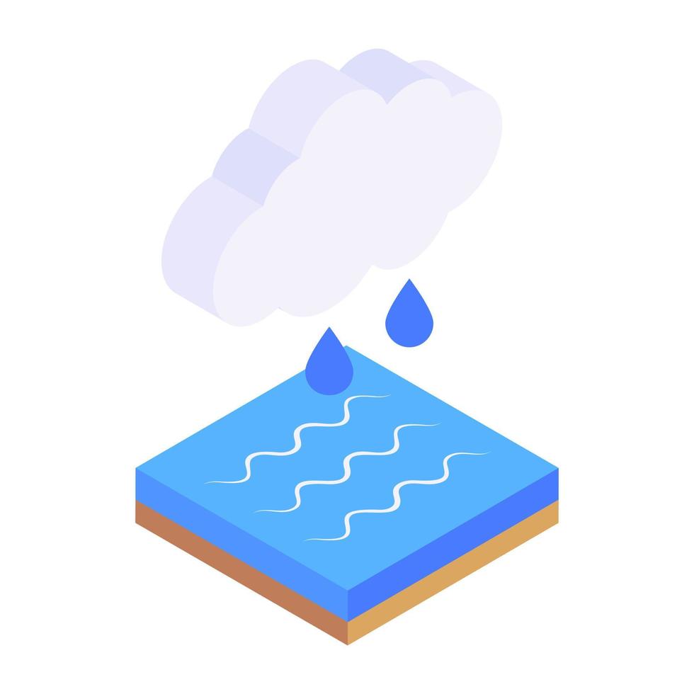 Rainy cloud on water denoting sea rain editable vector