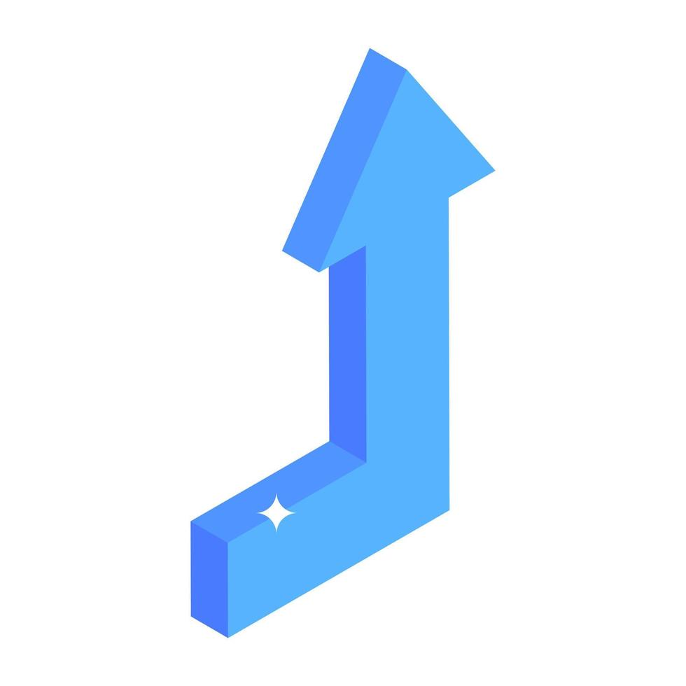 Curved up arrow icon in isometric design vector