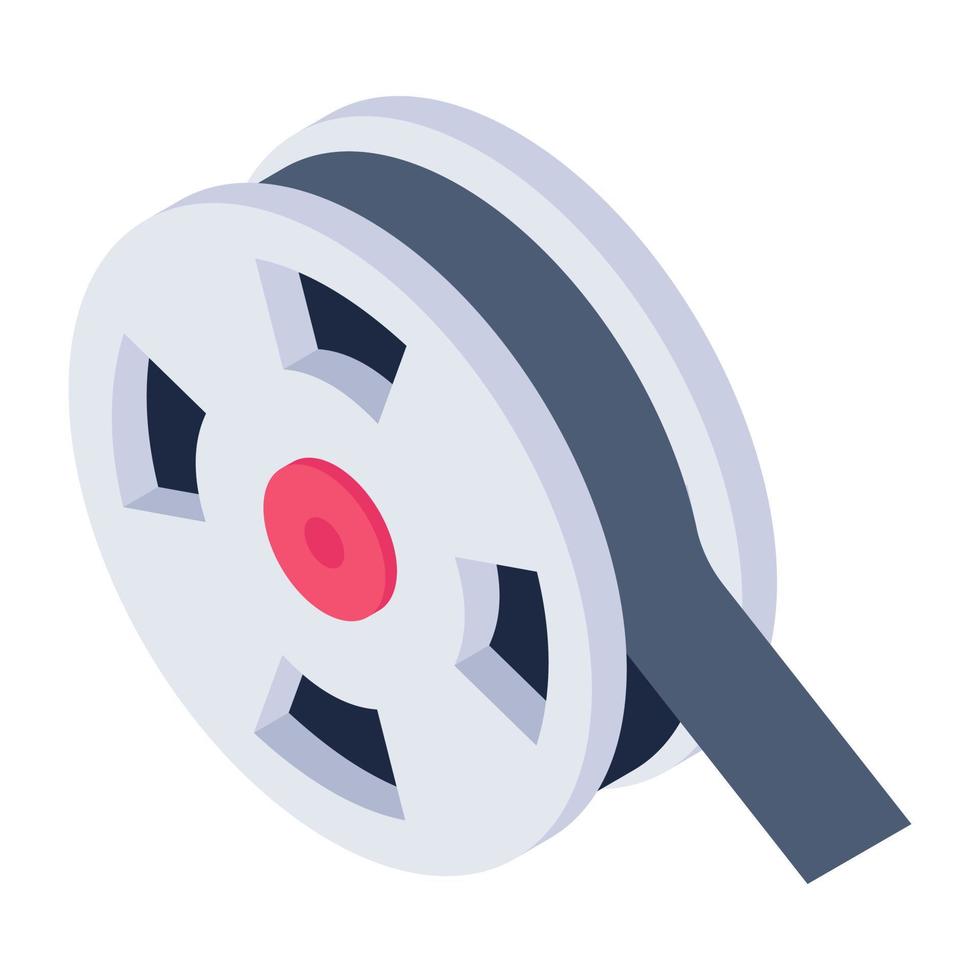 Movie reel in isometric style icon, cinema accessory vector