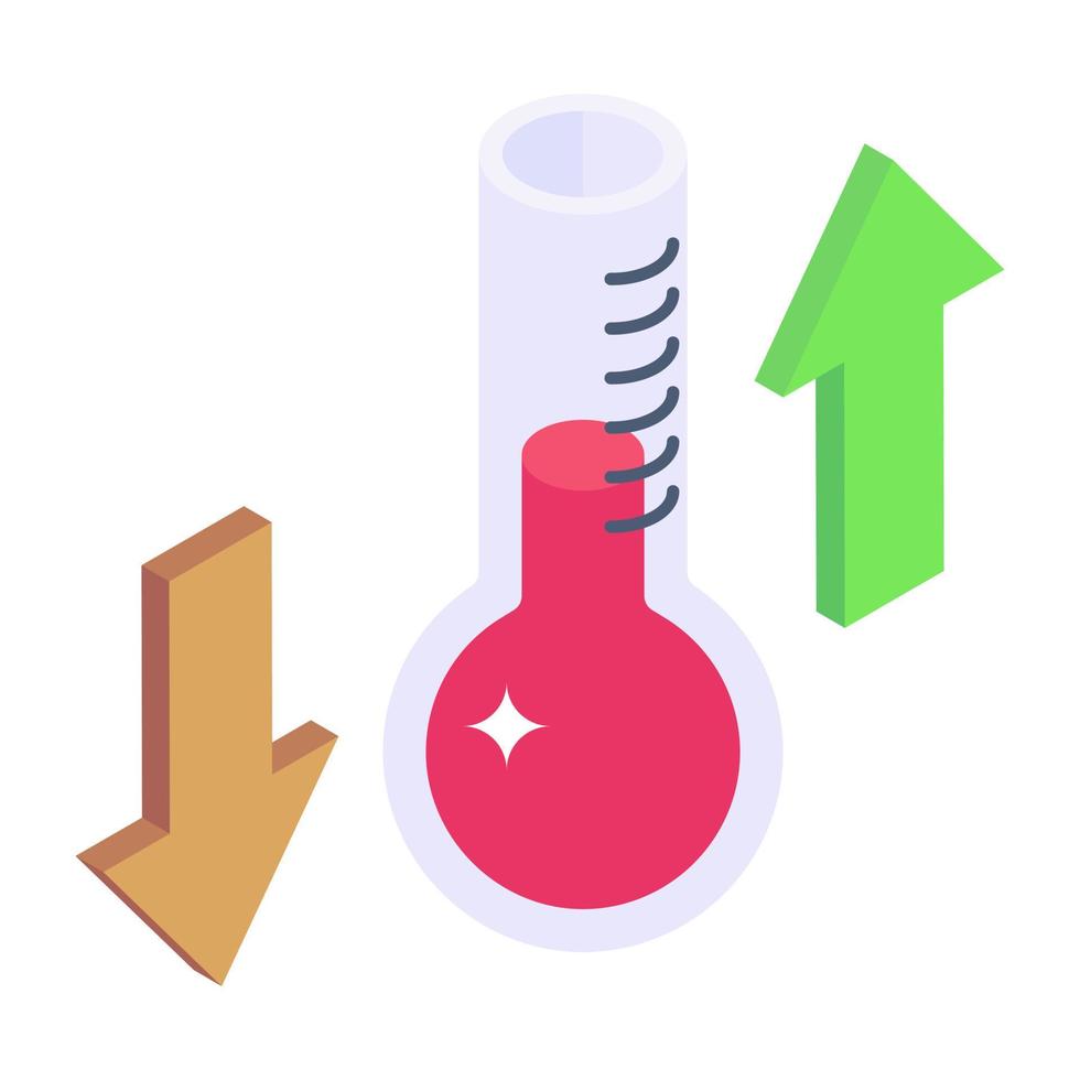 termómetro con flechas hacia arriba y hacia abajo que indican un icono isométrico de la termodinámica vector