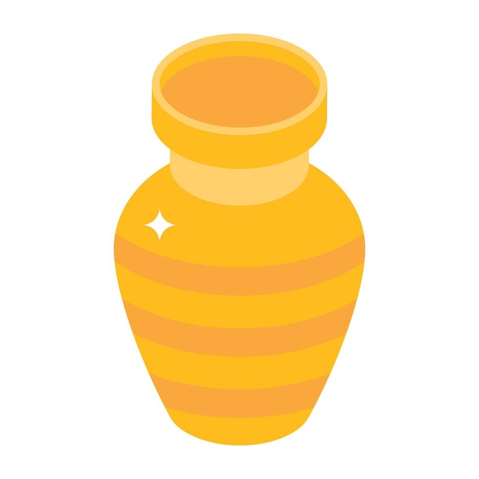 Ceramic pot isometric style icon, pottery and creativity vector