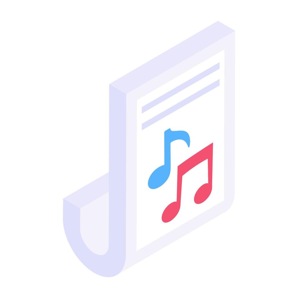 Musical notes on paper denoting isometric icon of music script vector