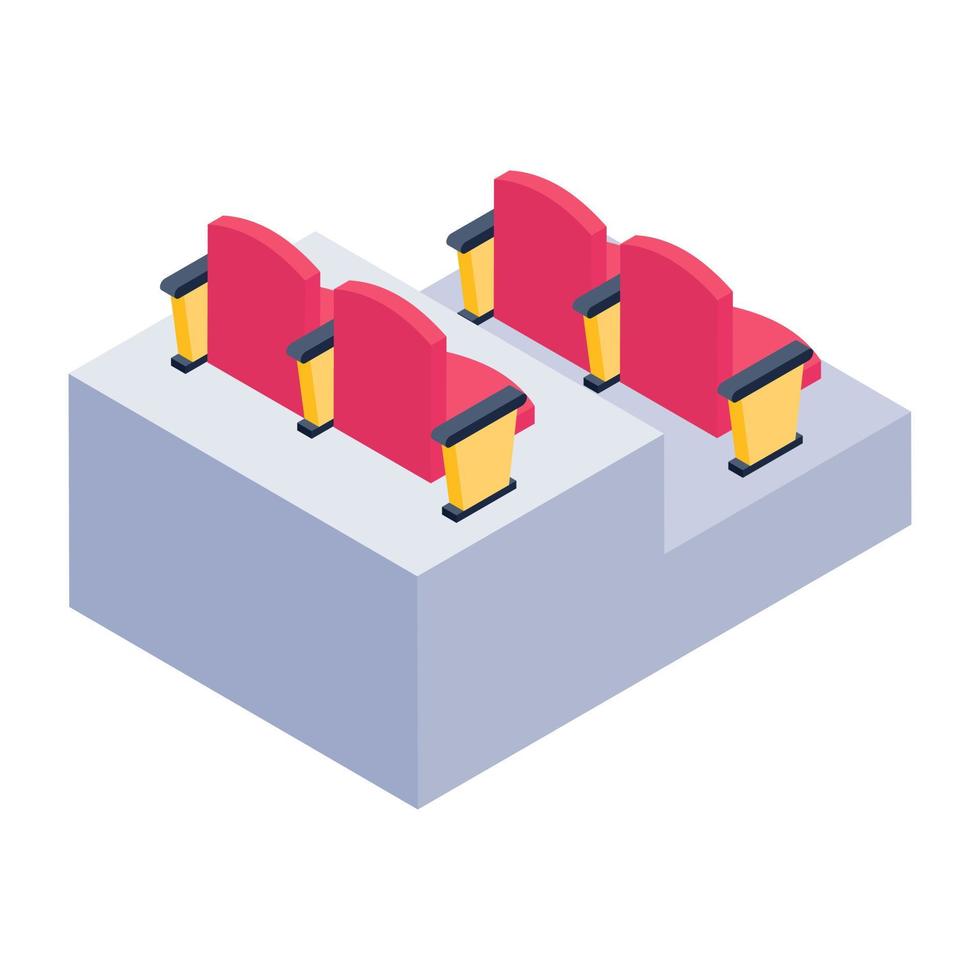 A movie theatre icon, isometric design of cinema hall vector