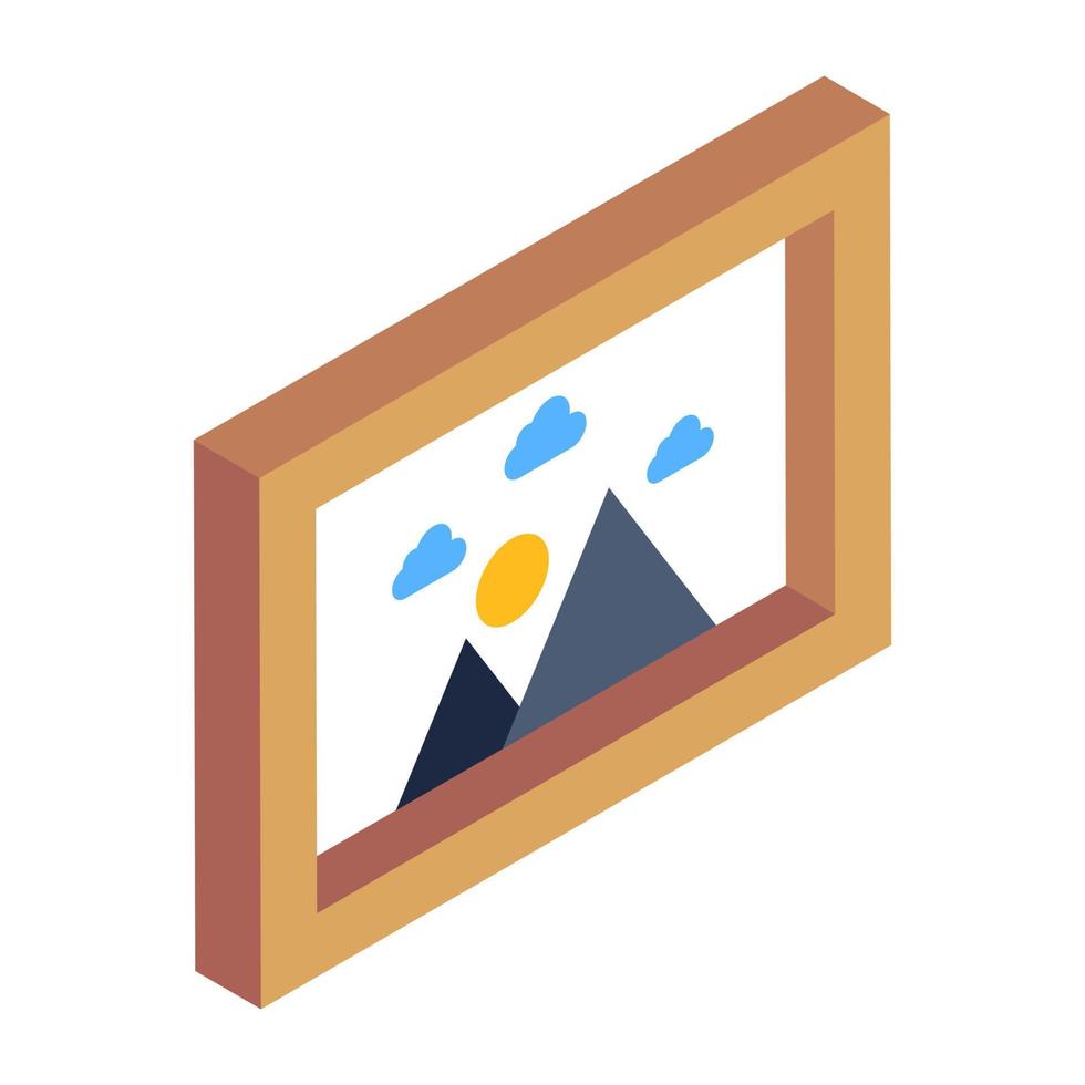 A painting frame of landscape in isometric icon vector