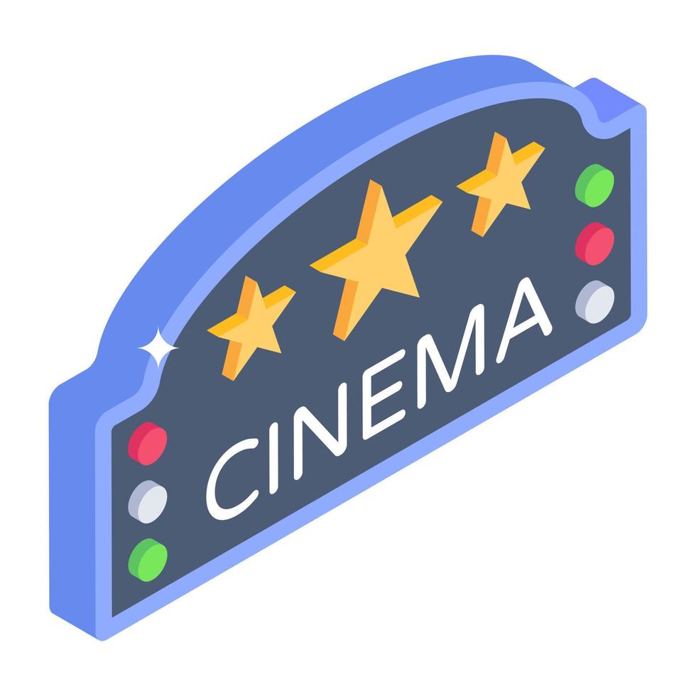 Cinema sign board exterior in isometric icon vector