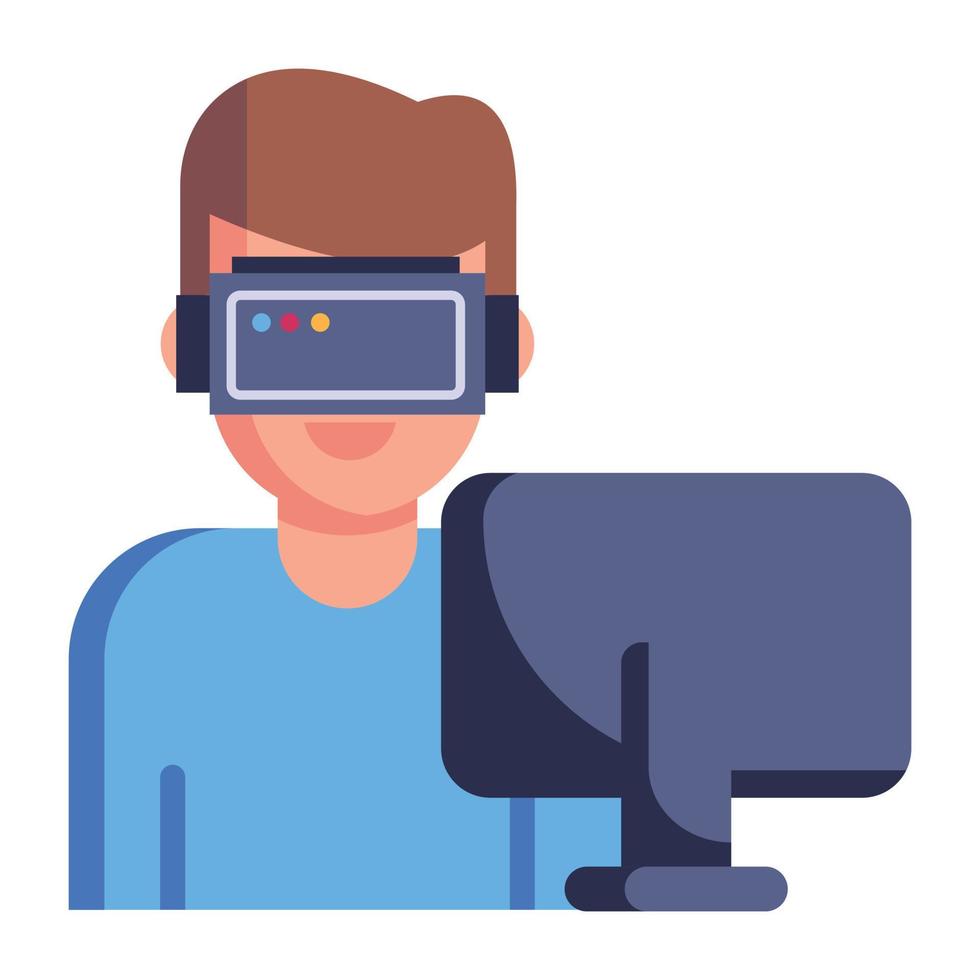 Boys playing game online, flat icon of e gaming vector