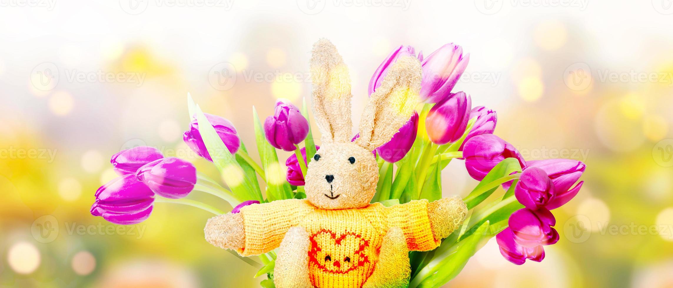 Funny Easter bunny. Happy Easter holiday concept. photo