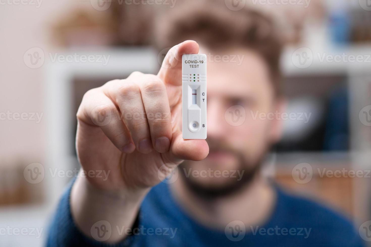 Negative test result by using rapid test device for COVID-19. photo